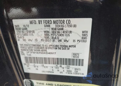 2013 Ford F-150 Lariat from USA, damaged, VIN 1FTFW1EF0DKD40917